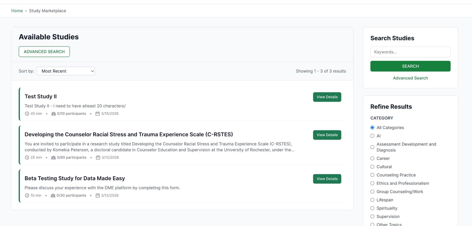 Study marketplace browser