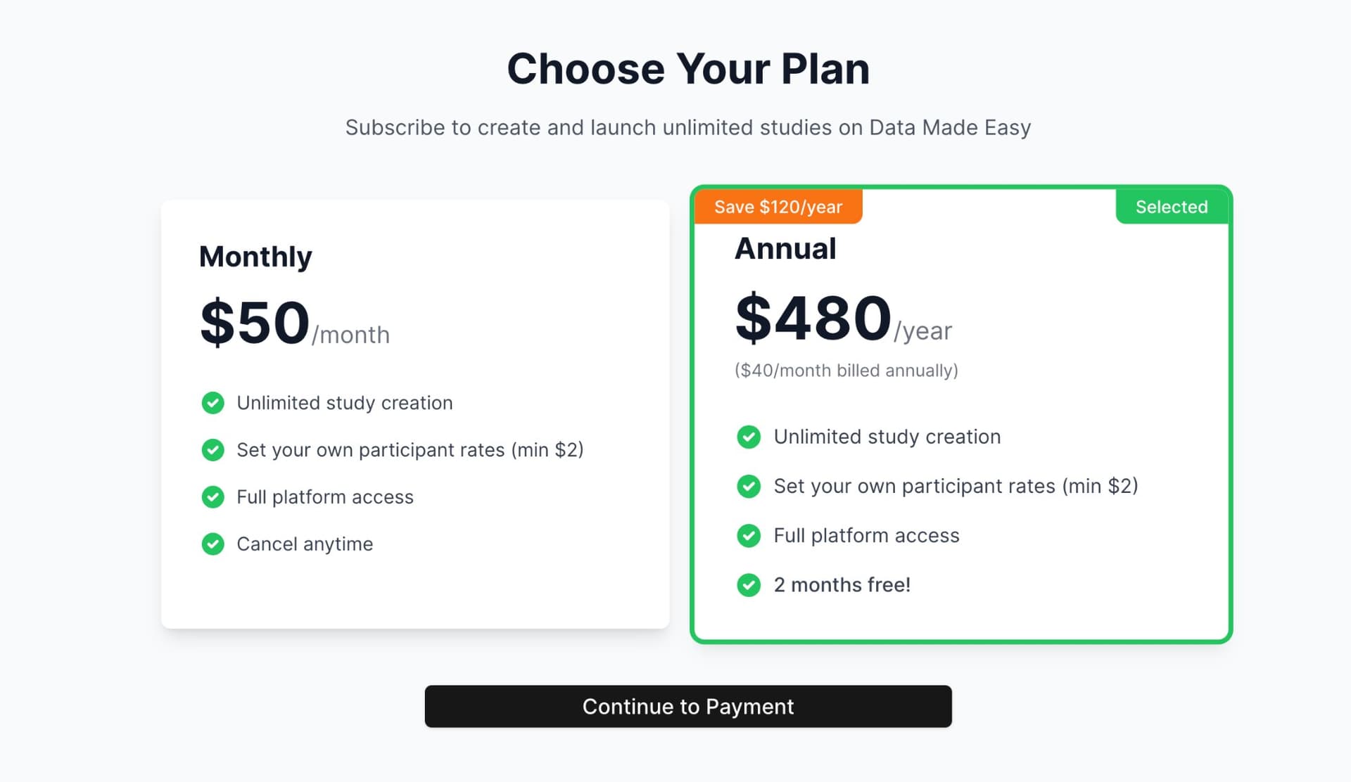 Subscription plan selection