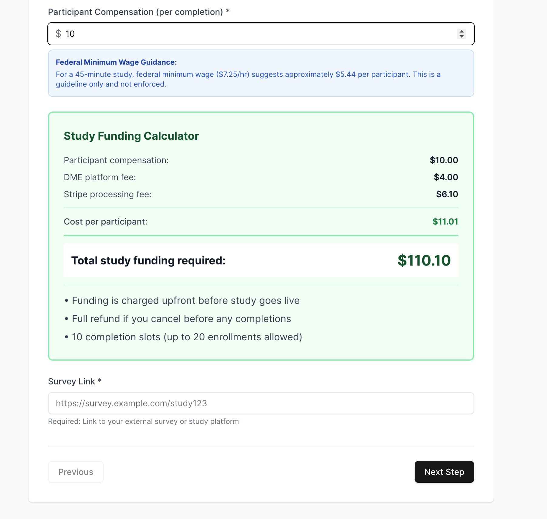 Study funding calculator