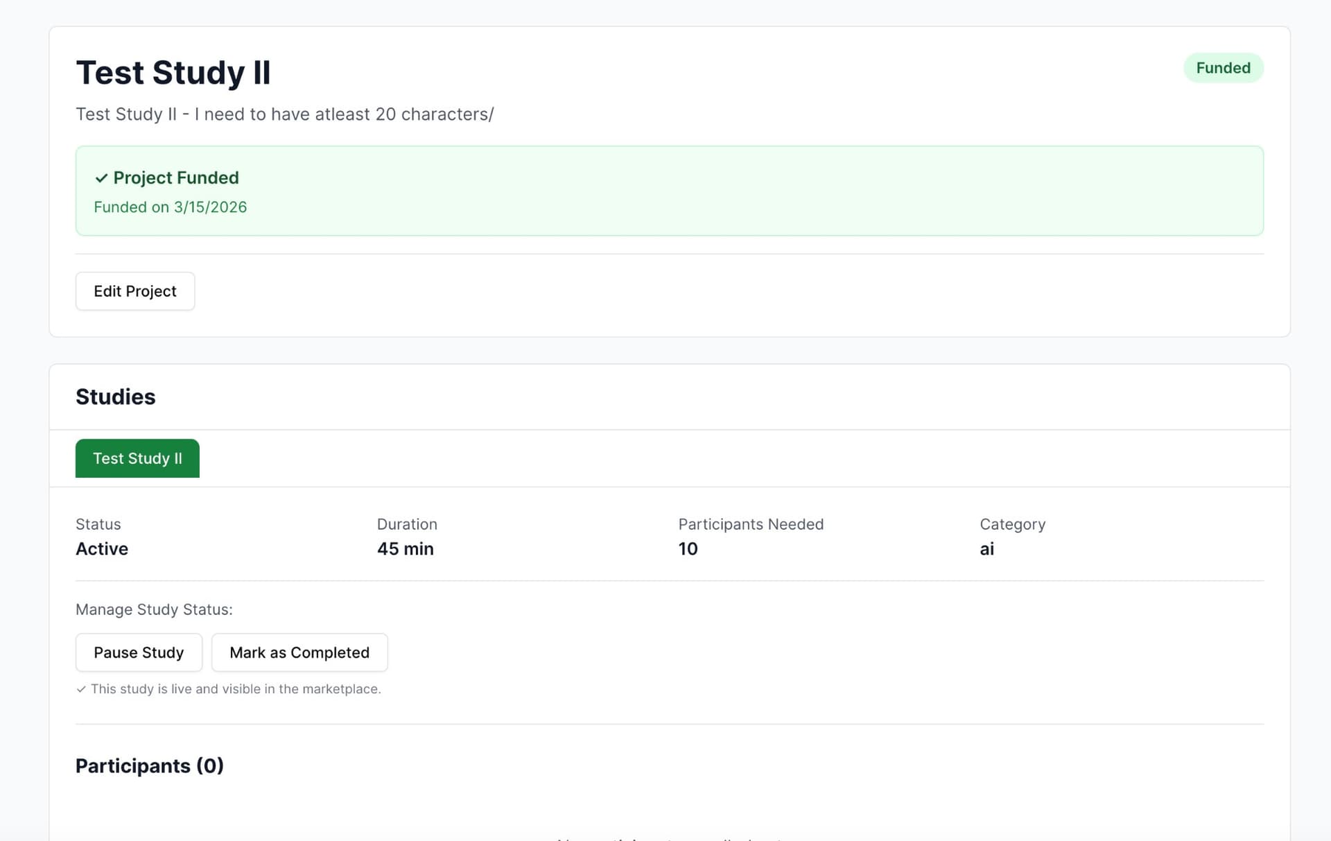 Funded and active study page